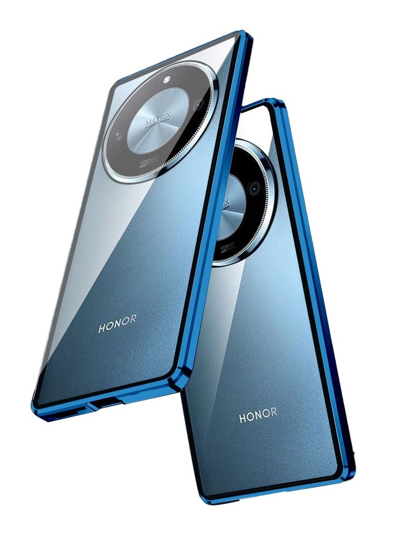 X-level Case for HONOR X9b 5G, Ultra-thin Anti-drop Mobile Phone Case, Transparent Double-sided Glass Flip Shell Metal Magnetic Suction Protective Cover for HONOR X9b 5G (Blue)  - Image 1