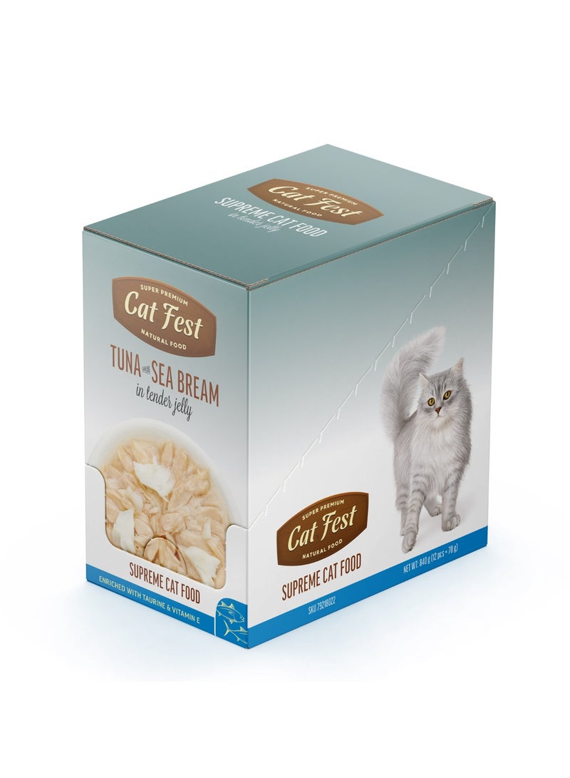 Cat Fest CatFest Tuna with Sea Bream in Tender Jelly, Natural Wet Cat Food, Soft Texture, Grain-Free, High Protein, 70g Pouch  - Image 3