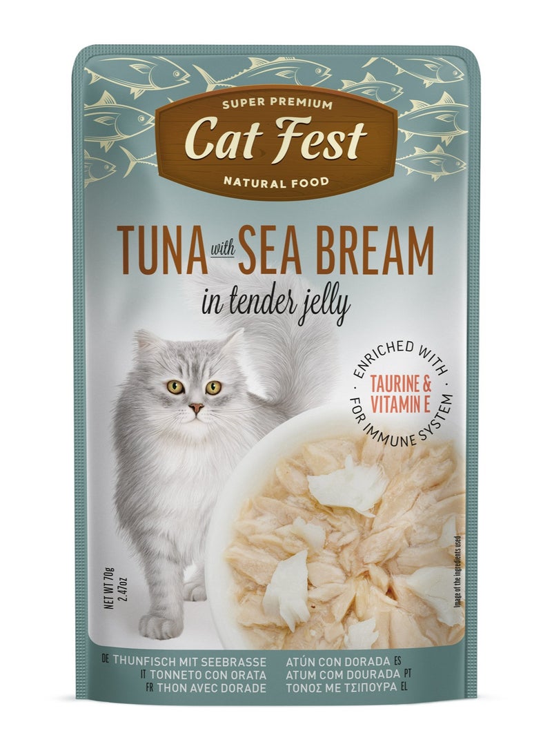 Cat Fest CatFest Tuna with Sea Bream in Tender Jelly, Natural Wet Cat Food, Soft Texture, Grain-Free, High Protein, 70g Pouch  - Image 1