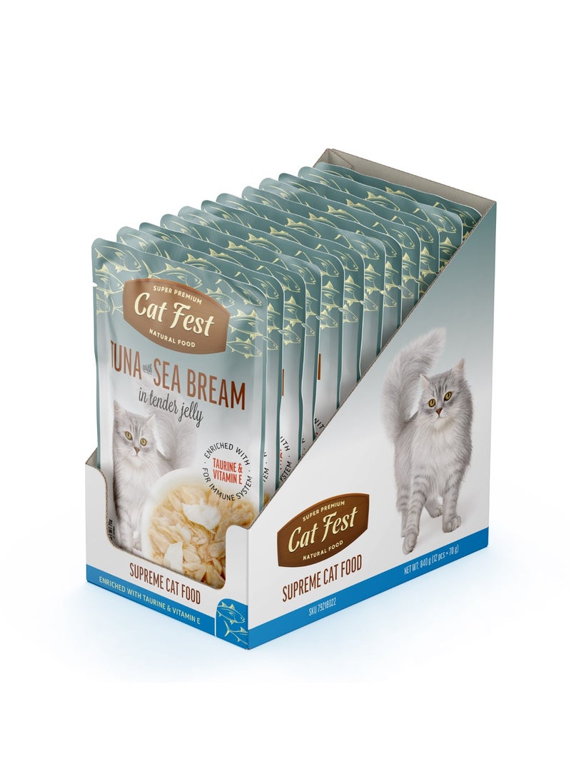 Cat Fest CatFest Tuna with Sea Bream in Tender Jelly, Natural Wet Cat Food, Soft Texture, Grain-Free, High Protein, 70g Pouch  - Image 4