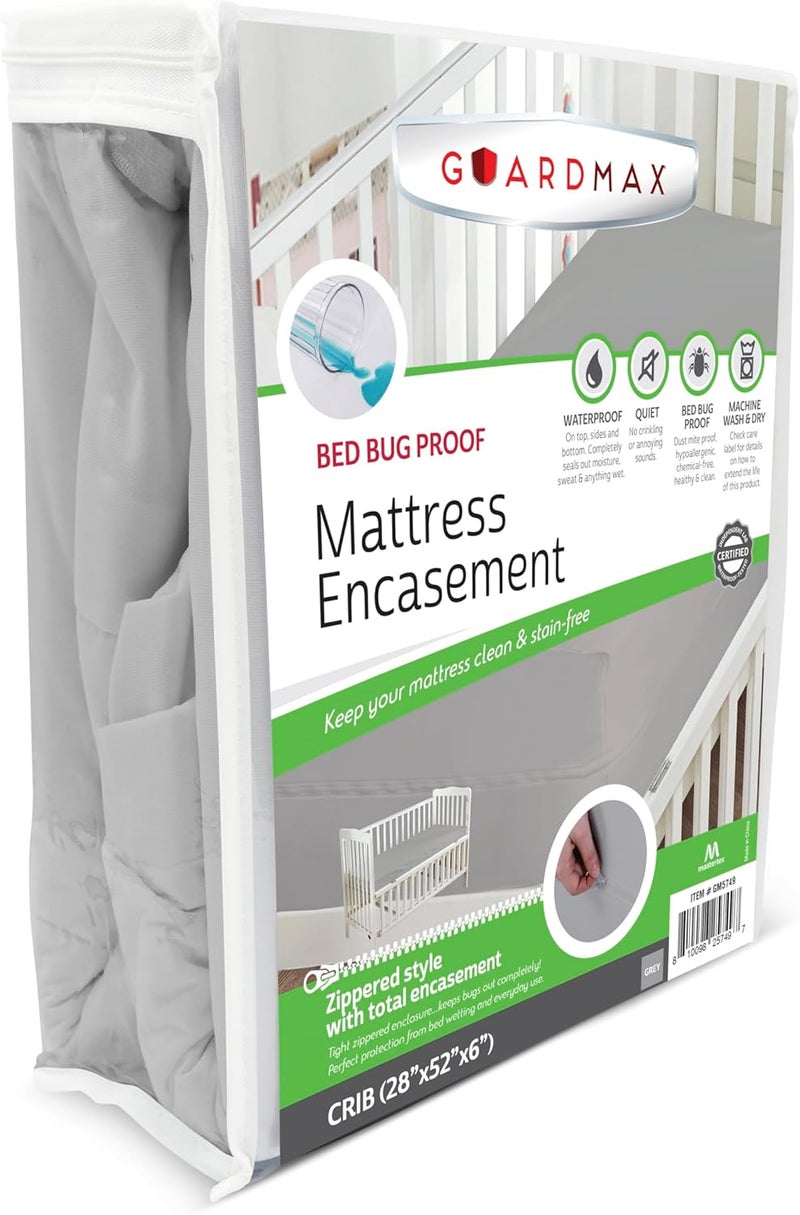 Guardmax Jersey Knitted Crib Size Zippered Mattress Encasement - Waterproof & Bed Bug Proof Mattress Protector - Comfortable, Soft, and Noiseless Zippered Bedding - Dust Mite Proof (28 x 52 x 6) - Image 1