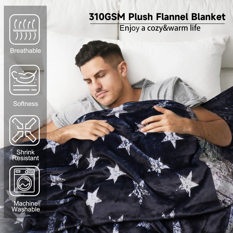 NHBTGSF MEN CAMO DEER BLANTY HUNTING BLANTY DEER HOME HOME FOR MEN CAMOUFLAGE USA FLAG FLANNEL FLANNEL THREAM FOR MENTING REAKENT FOR ROOM BED SOFA 50 "× 60" " - Image 3