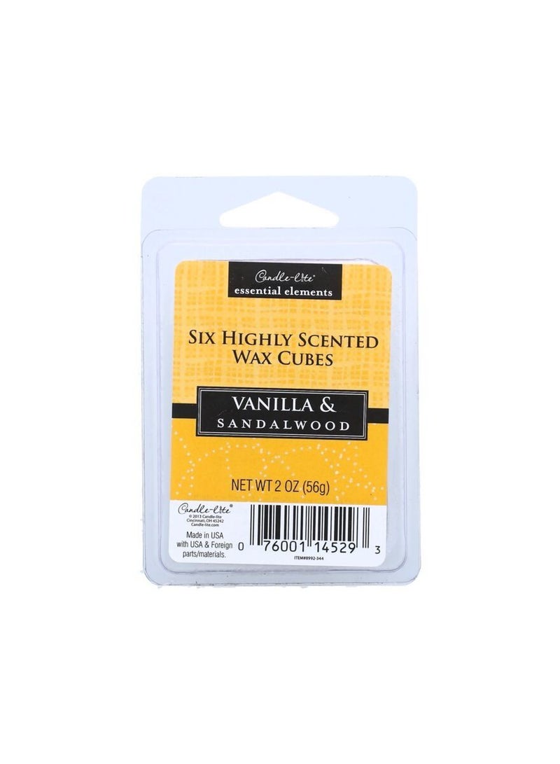 Candle-Lite 6-Scented Vanilla And Sandalwood Wax Cubes 56g - Image 1