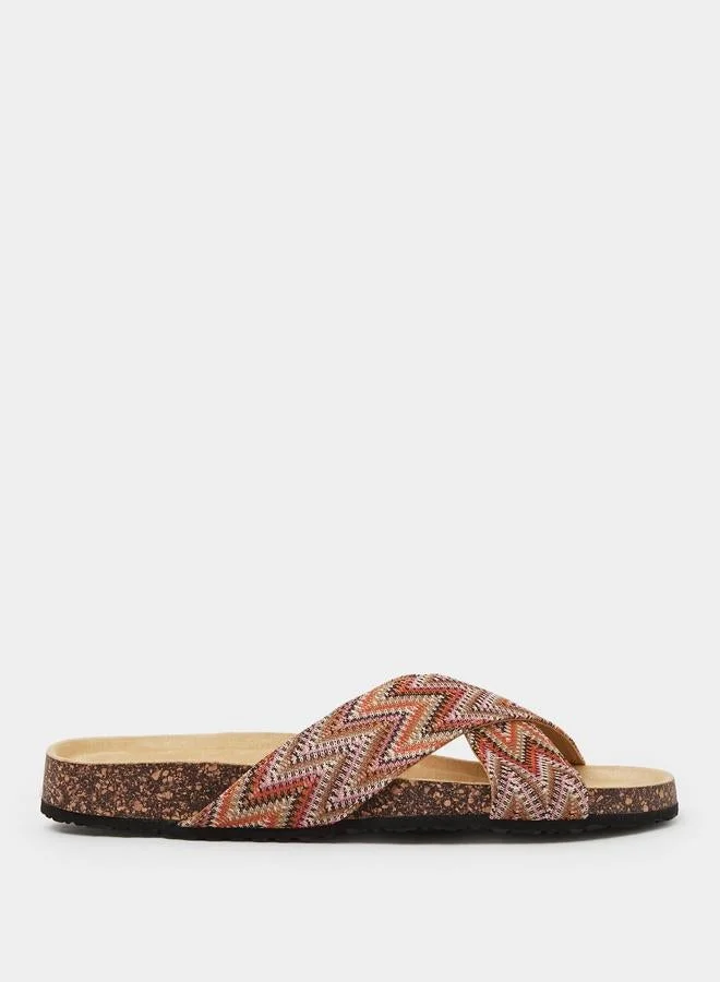 Styli Geometric Cross Strap Flat Sandals