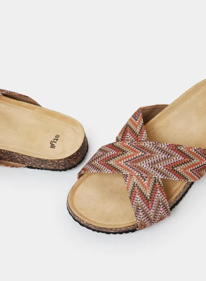 Styli Multi Geometric Cross Strap Flat Sandals for Women | Best Price UAE