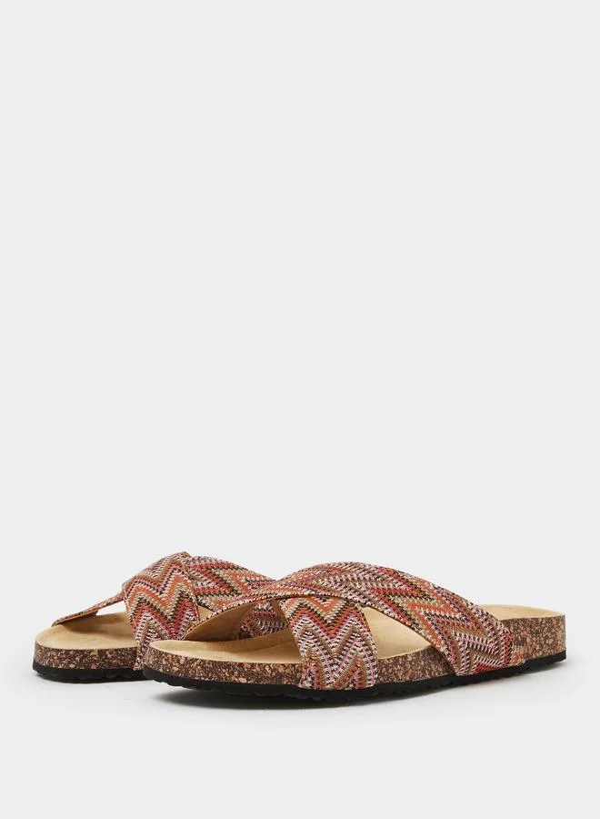 Styli Geometric Cross Strap Flat Sandals