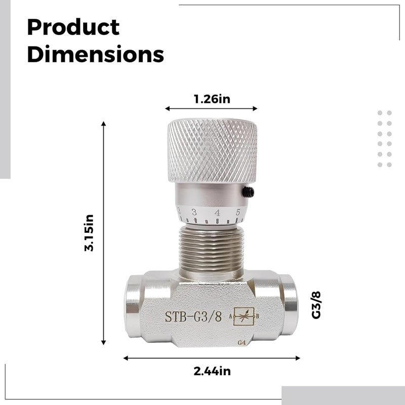 5000 Psi Stb-G3/8 Hydraulic Flow Control Valve, Bi-Directional Carbon Steel, with Knob, -4°F~+158°F Pressure Fittings - Image 4