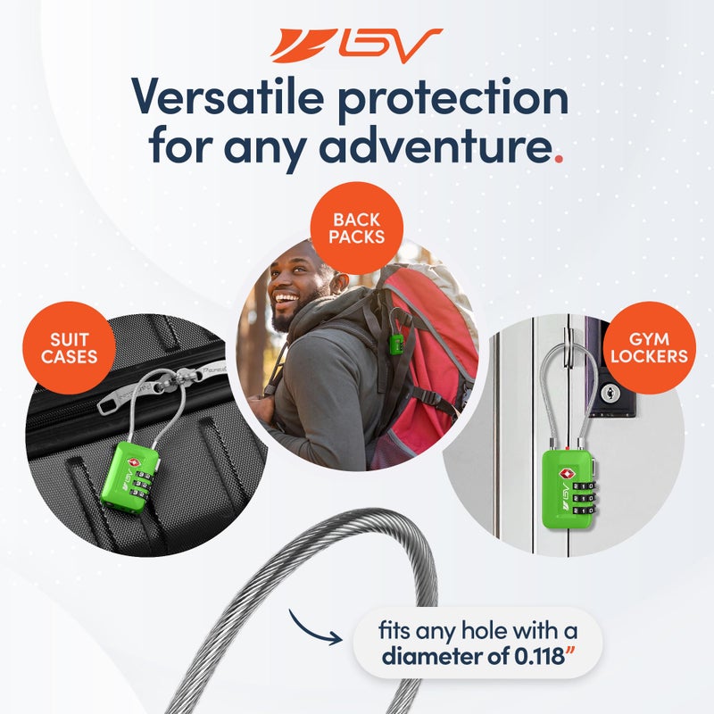 بي في مجموعة قفل الأمتعة المقبولة من TSA - قفل المجموعة الخاصة بك للمدرسة وصالة الألعاب الرياضية وحقيبة الأمتعة وأقفال الأمتعة وخزانات الملفات وصندوق الأدوات (أخضر 4 عبوات) - Image 5