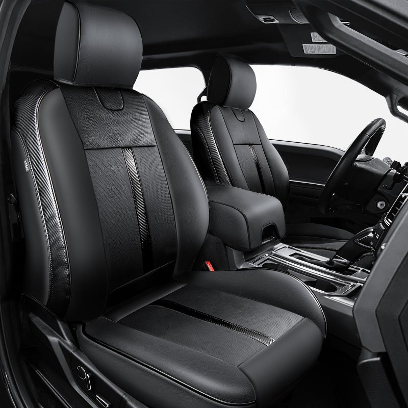 أغطية مقاعد جلدية كارليمكي مصممة خصيصًا لسيارة فورد F150 XL XLT سوبر كرو كاب 2015-2020 مصممة خصيصًا لسيارة F250 F350 F450 XL XLT كرو كاب 2017-2022 مغطاة بالكامل غير مناسبة لمقعد أمامي 402040 بنش