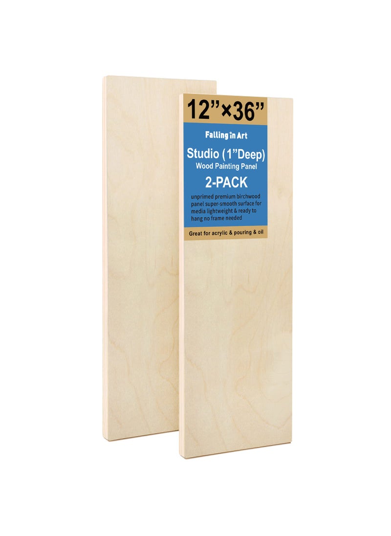 Falling In art Falling in Art Unfinished Birch Wood Panels Kit for Painting Wooden Canvas 2 Pack of 12x36 Studio 1 Deep Cradle Boards for Pouring Art Crafts Burning and More 