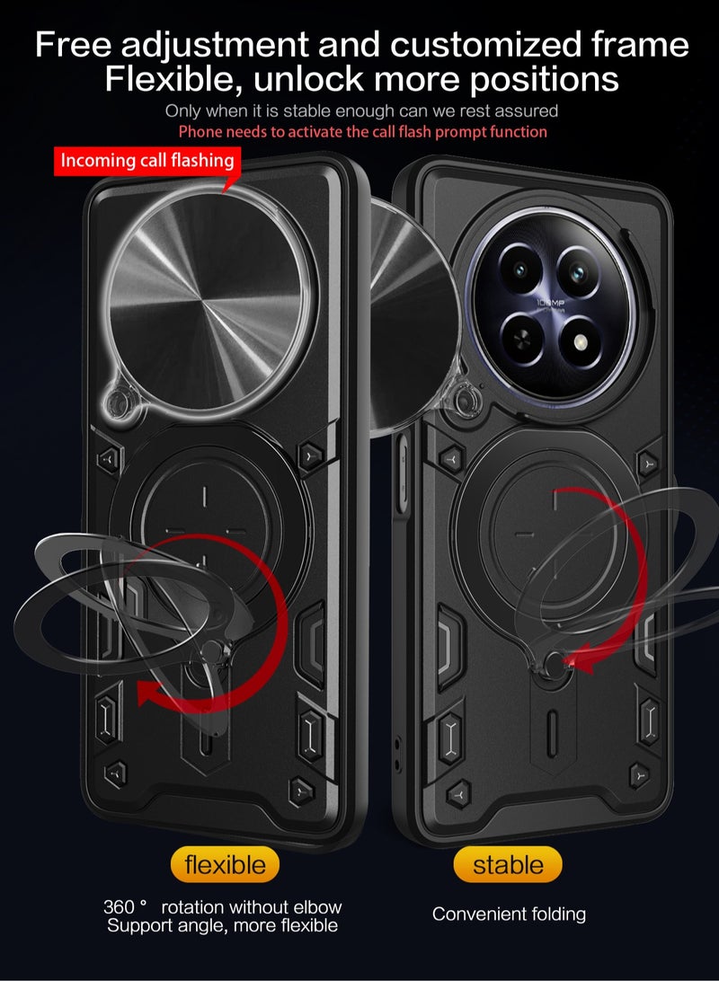 Case Cover Shockproof CD Protective Case with Camera Protection and Metal Ring Compatible with Realme 12x  / Realme 12 5G (Black) - Image 2