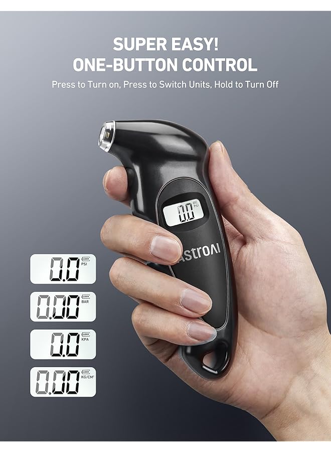 Astroai Digital Tire Pressure Gauge 150 Psi 4 Settings For Car Truck Bicycle With Backlit Lcd And Non-Slip Grip Tire Pressure Checker (Black) - Image 4