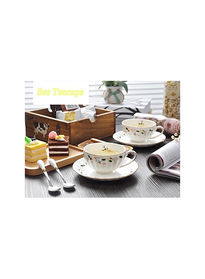 S-TOP Flower Bee Tea cups and Saucers, Coffee Bone China Mug 1 Set with Beautiful box(1 cup and 1plate) - Image 4