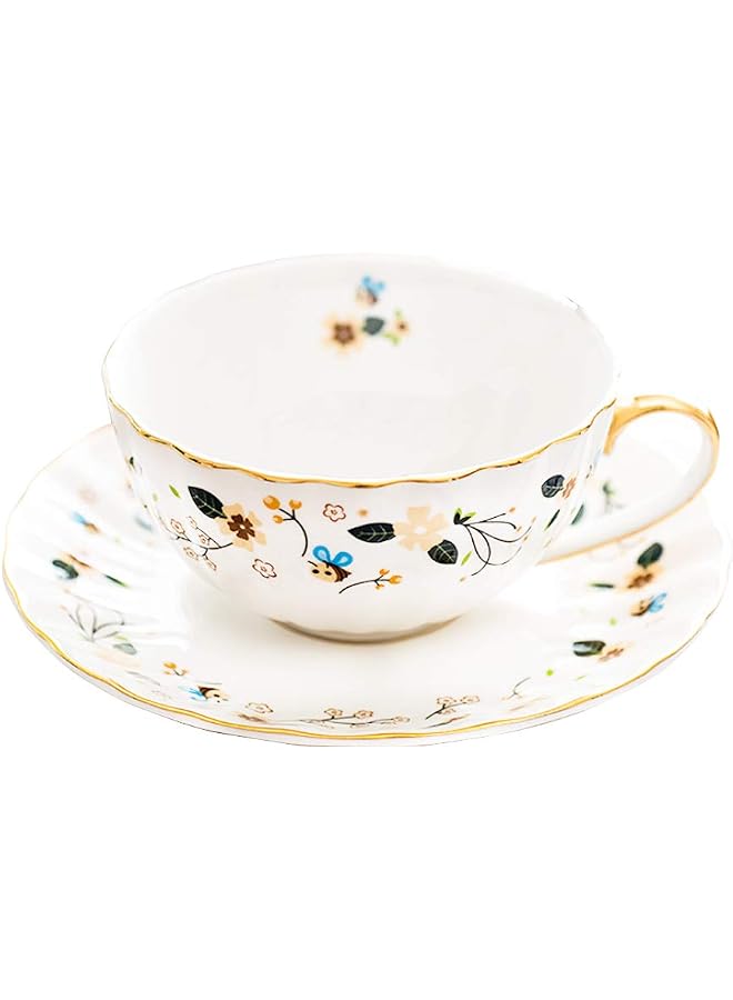 S-TOP Flower Bee Tea cups and Saucers, Coffee Bone China Mug 1 Set with Beautiful box(1 cup and 1plate) - Image 1