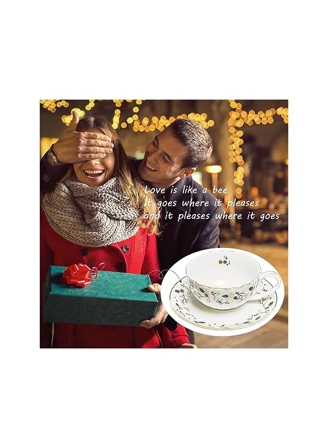 S-TOP Flower Bee Tea cups and Saucers, Coffee Bone China Mug 1 Set with Beautiful box(1 cup and 1plate) - Image 5
