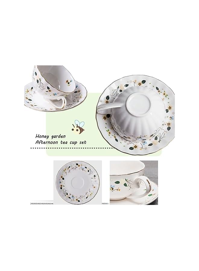 S-TOP Flower Bee Tea cups and Saucers, Coffee Bone China Mug 1 Set with Beautiful box(1 cup and 1plate) - Image 2