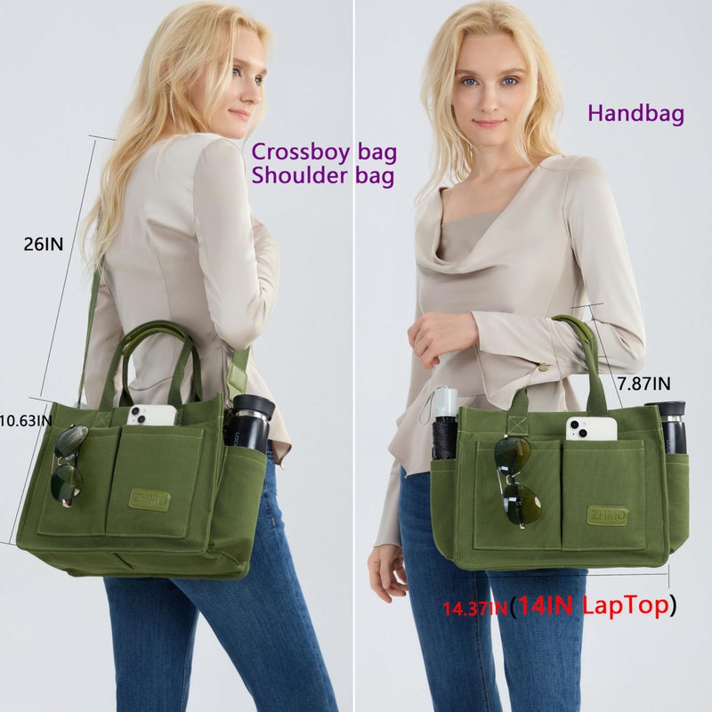 ZHMO Canvas Tote Bag for Women With Compartments and Zipper,Women's Bags Crossbody Bags Work Laptop Tote Bag Large Satchels Handbag Tote Purse Everyday Shoulder Bag for Travel Nurse Teacher Church - Image 3