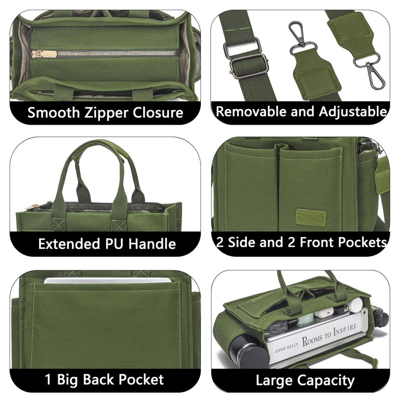 ZHMO Canvas Tote Bag for Women With Compartments and Zipper,Women's Bags Crossbody Bags Work Laptop Tote Bag Large Satchels Handbag Tote Purse Everyday Shoulder Bag for Travel Nurse Teacher Church - Image 5