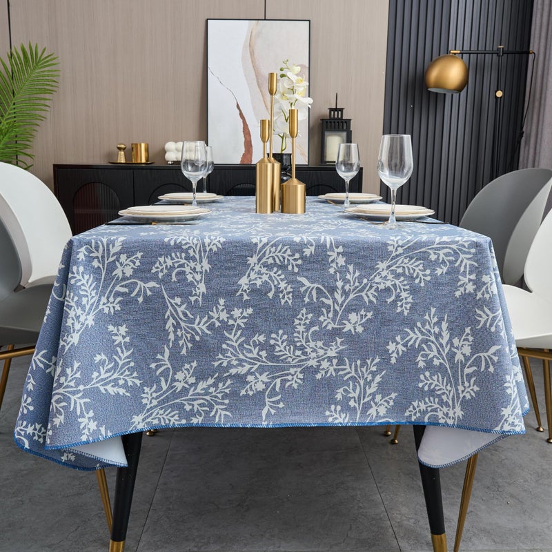 LIBERECOO Vinyl Tablecloth with Flannel Backing â€“Indigo Botanical Charm, Waterproof, Wipeable, Durable Table Cover â€“ 4 Colors - Image 3