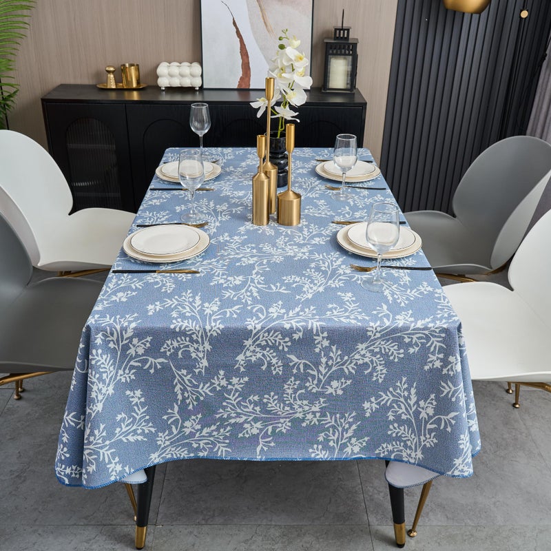 LIBERECOO Vinyl Tablecloth with Flannel Backing â€“Indigo Botanical Charm, Waterproof, Wipeable, Durable Table Cover â€“ 4 Colors - Image 2