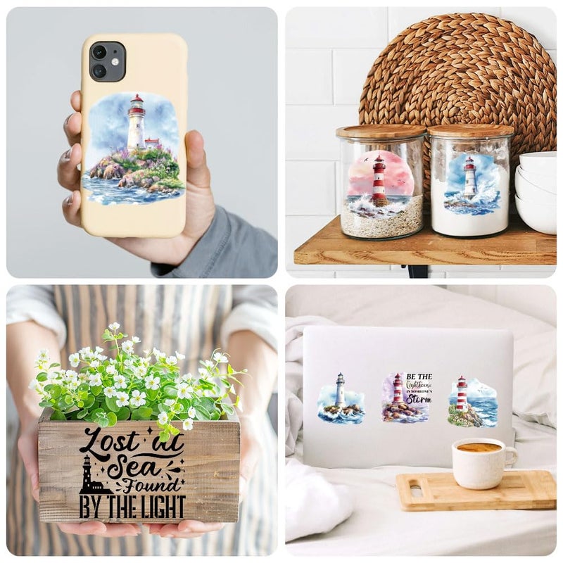 Peacoblue 18 Sheets Rub on Transfers for Crafts, Lighthouse 3.6"x3.9" UV DTF Cup Wraps Waterproof Rub on Cold Transfers Stickers for Wood Glass Metal Cup Tumblers Mirrors Mugs Home Decor - Image 5