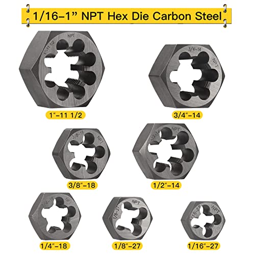 HOTYELL NPT Pipe Tap and Die Set 116 18 14 38 12 34 and 1 Rethreading High Speed Steel Taper Taps and GCr15 Carbon Steel Hex Dies NPT14 Pcs - Image 3