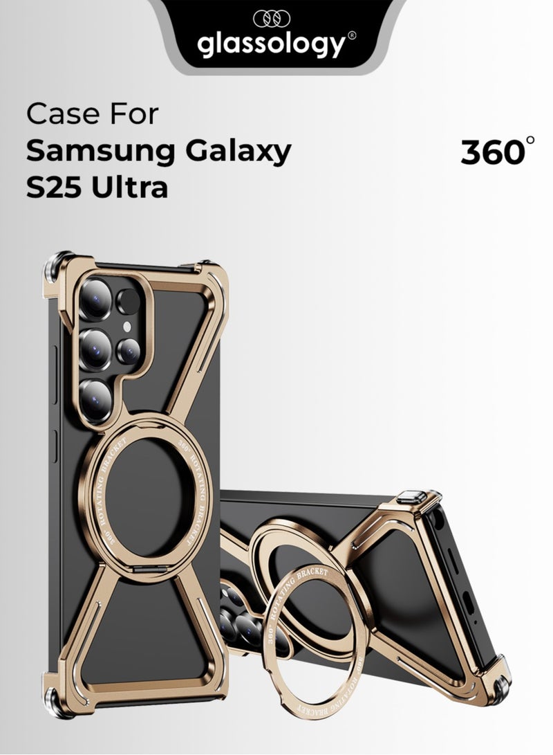 glassology Samsung Galaxy S25 Ultra Borderless Frameless Aluminum Case  Titanium Pinkgold Featuring 360° Rotating Adjustable Ring Stand Magnetic Case Shockproof Design and Wireless Charging Compatibility - Image 1