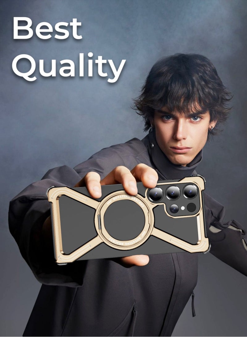 glassology Samsung Galaxy S25 Ultra Borderless Frameless Aluminum Case  Titanium Pinkgold Featuring 360° Rotating Adjustable Ring Stand Magnetic Case Shockproof Design and Wireless Charging Compatibility - Image 2