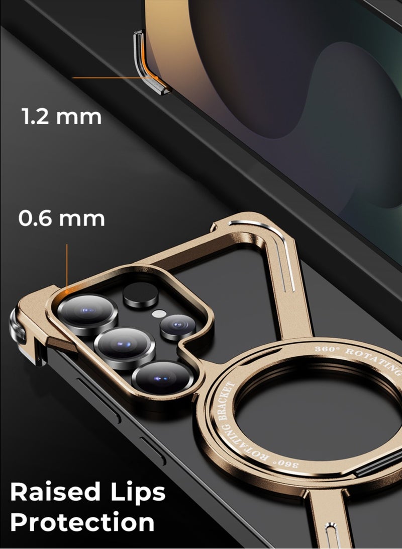 glassology Samsung Galaxy S25 Ultra Borderless Frameless Aluminum Case  Titanium Pinkgold Featuring 360° Rotating Adjustable Ring Stand Magnetic Case Shockproof Design and Wireless Charging Compatibility - Image 3