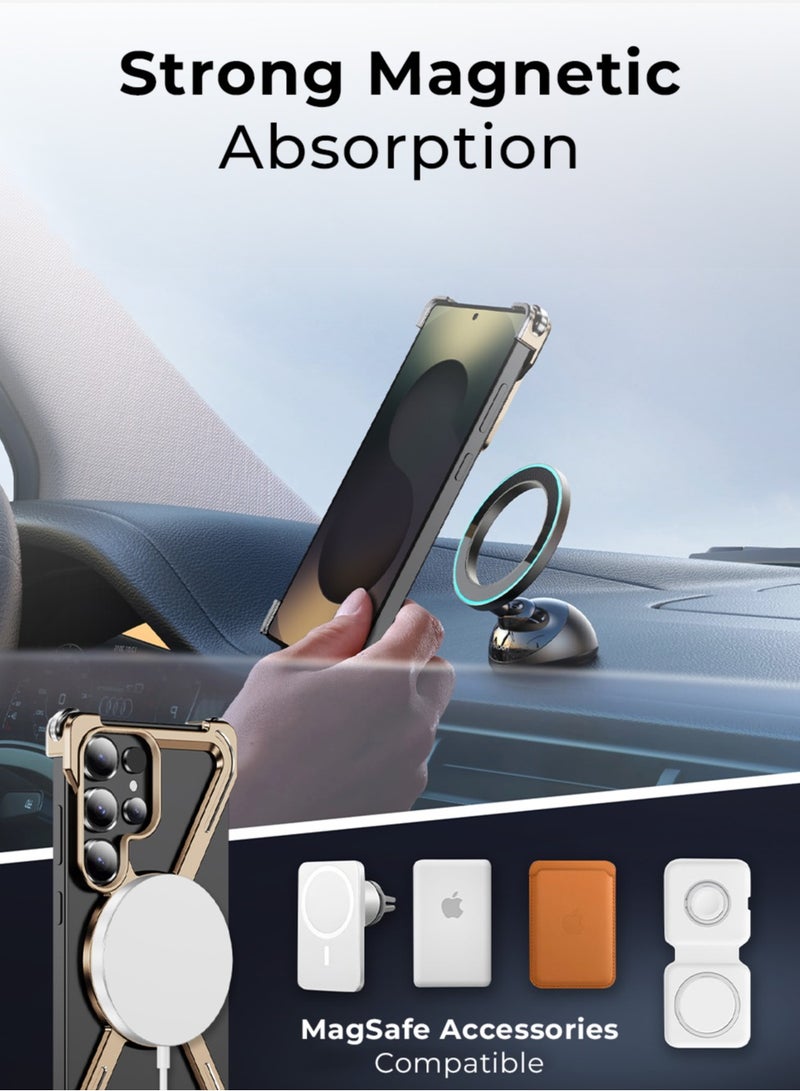 glassology Samsung Galaxy S25 Ultra Borderless Frameless Aluminum Case  Titanium Pinkgold Featuring 360° Rotating Adjustable Ring Stand Magnetic Case Shockproof Design and Wireless Charging Compatibility - Image 5