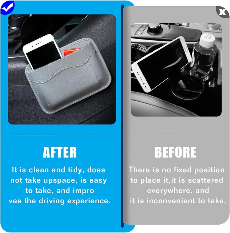 Couslcd Car Seat Side Storage Pocket, Small Organizer,PU Leather Multifunctional Console Side Organizer Bag for Phone, keys, sunglass,wallet,ect (Gray) - Image 3