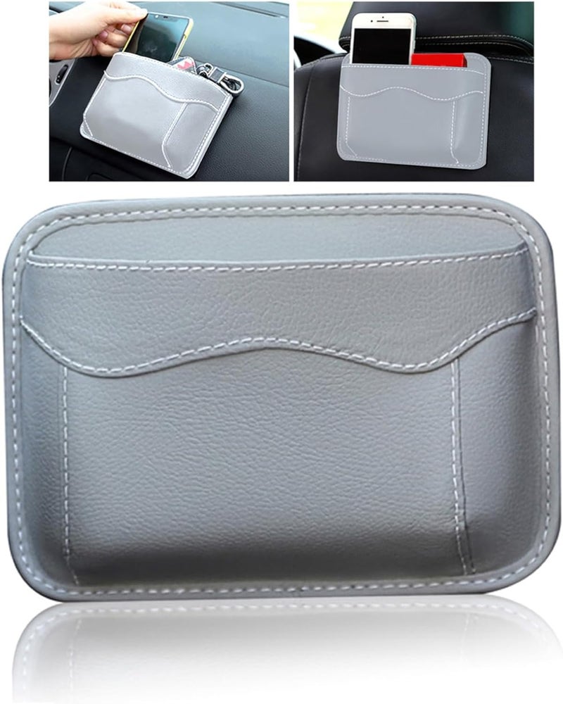 Couslcd Car Seat Side Storage Pocket, Small Organizer,PU Leather Multifunctional Console Side Organizer Bag for Phone, keys, sunglass,wallet,ect (Gray) - Image 1