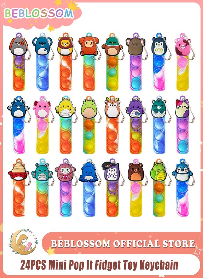 بيبلوسوم 24PCS Mini Pop It Fidget Toy Keychain, Bulk Animal Party Favors for Kids, Goodie Bag Fillers, Birthday Gifts u0026 Prizes, Stress Relief Sensory Toy - Image 1