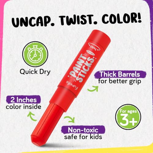 Funcils 12 Tempera Paint Sticks for Kids & Toddlers - Quick Dry, Non-Toxic Washable Paint for Kids | Art & Craft Supplies Set, Solid Painting Markers with Metallic Gold & Silver Color Ages 1 2 3 4 5 6 - Image 2