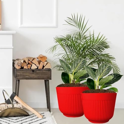 IMAGINEA 12 Inch Flower Pot for Plants | Pack of 6 |Home Decoration Plastic Big Size Large pots for Plants Gamla | Plastic Planters for Outdoor Plants for Balcony, Garden, Living Room, Office (Red) - Image 3