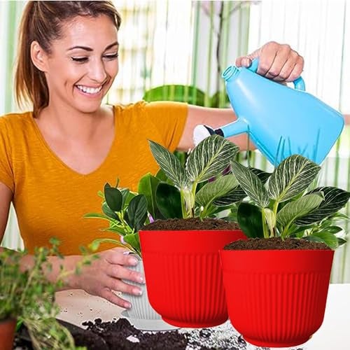 IMAGINEA 12 Inch Flower Pot for Plants | Pack of 6 |Home Decoration Plastic Big Size Large pots for Plants Gamla | Plastic Planters for Outdoor Plants for Balcony, Garden, Living Room, Office (Red) - Image 5