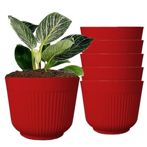 IMAGINEA 12 Inch Flower Pot for Plants | Pack of 6 |Home Decoration Plastic Big Size Large pots for Plants Gamla | Plastic Planters for Outdoor Plants for Balcony, Garden, Living Room, Office (Red) - Image 1