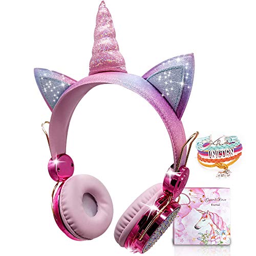 TCJJ Sparkly Unicorn Headphones for Girls, 85dB Safe Volume Limit, Wireless & 3.5mm Wired Headset with Mic, Adjustable Headband, Fast Charging, Foldable,for School, Tablet, Travel, Airplane - Image 1