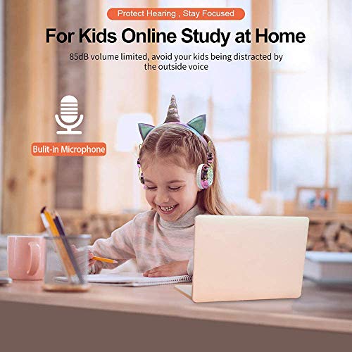 TCJJ Sparkly Unicorn Headphones for Girls, 85dB Safe Volume Limit, Wireless & 3.5mm Wired Headset with Mic, Adjustable Headband, Fast Charging, Foldable,for School, Tablet, Travel, Airplane - Image 2