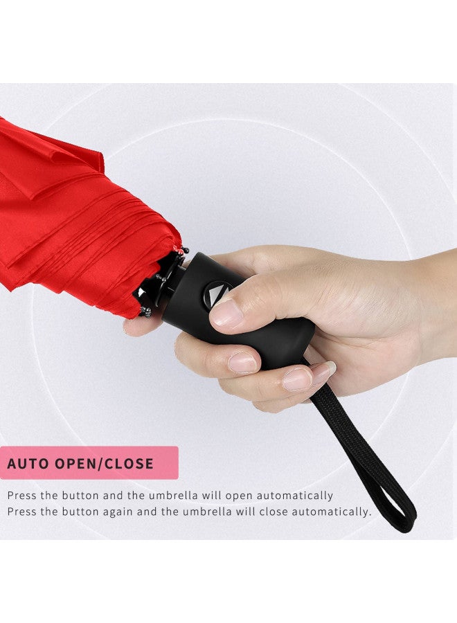 SIEPASA Windproof Travel Compact Umbrella-Automatic Umbrellas for Rain-Compact Folding Umbrella, Travel Umbrella Compact, Small Portable Windproof Umbrellas for Men Women Teenage.(Big Red) - Image 2