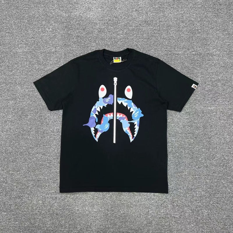 Japanese Trendy Brand Bape Luminous Camouflage Embroidered Shark Print Short-Sleeved T-Shirt For Men And Women Loose Half-Sleeved Shirt - Image 1