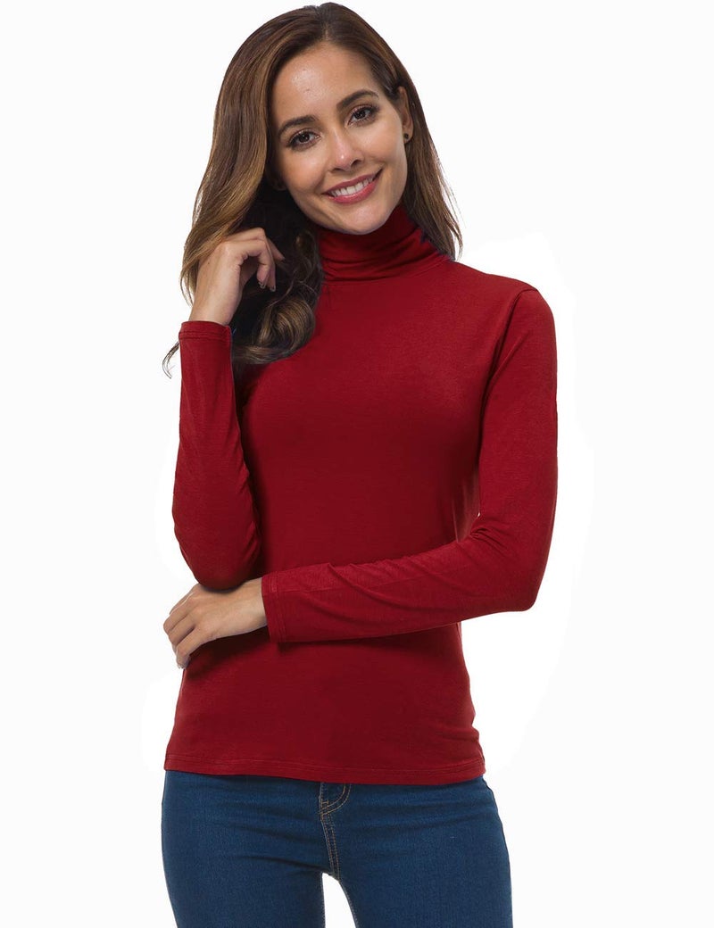 VOBCTY Womens Long Sleeve Red Turtleneck Lightweight Pullover Slim Shirt Top Red Large - Image 4