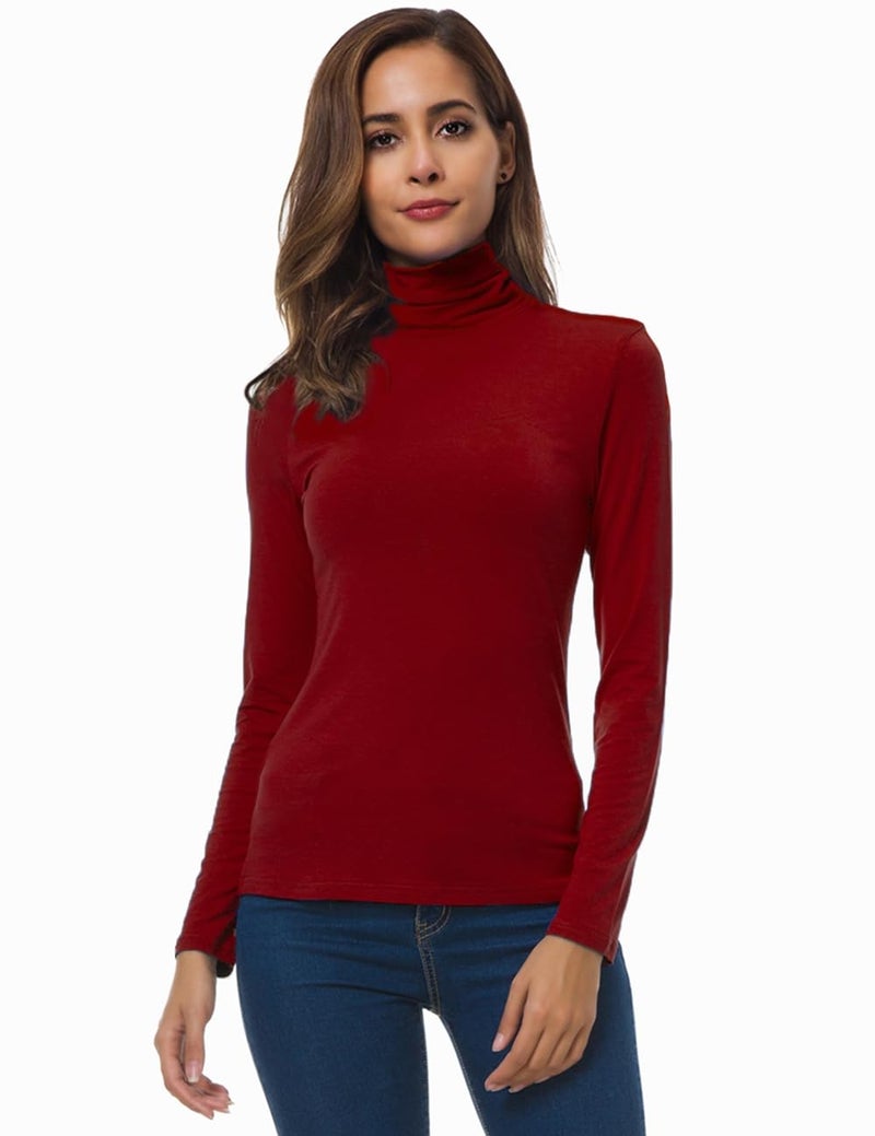 VOBCTY Womens Long Sleeve Red Turtleneck Lightweight Pullover Slim Shirt Top Red Large - Image 1