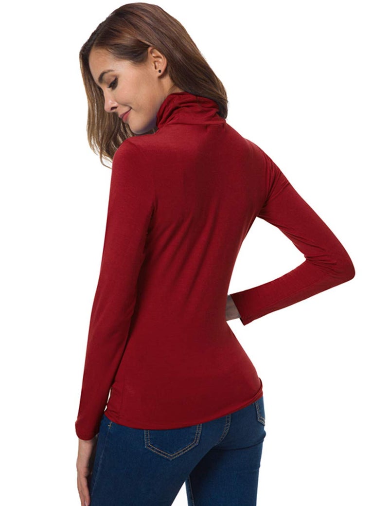 VOBCTY Womens Long Sleeve Red Turtleneck Lightweight Pullover Slim Shirt Top Red Large - Image 2