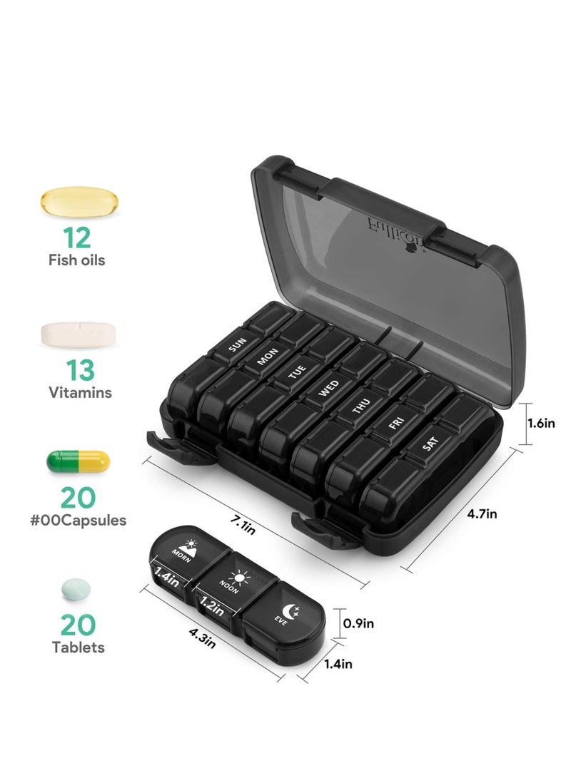 Pill Organizer 3 Times a Day, Large Weekly Pill Case 7 Day, Daily Pill Box with 21 Compartments, Pill Dispenser Supplement Holder for Pills/Vitamin/Fish Oil - Black - Image 3