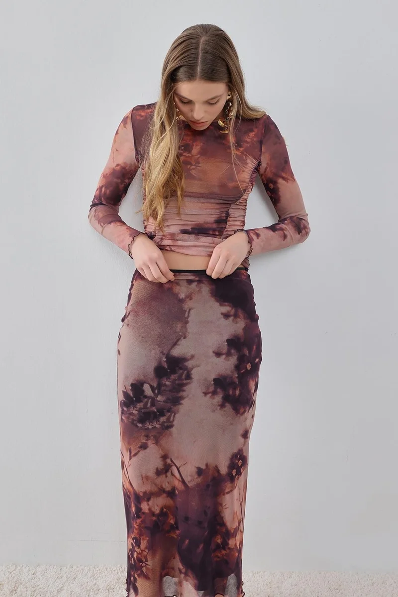 بيسز اوف ميلون Brown Floral Patterned Brown Floral Patterned Midi Skirt