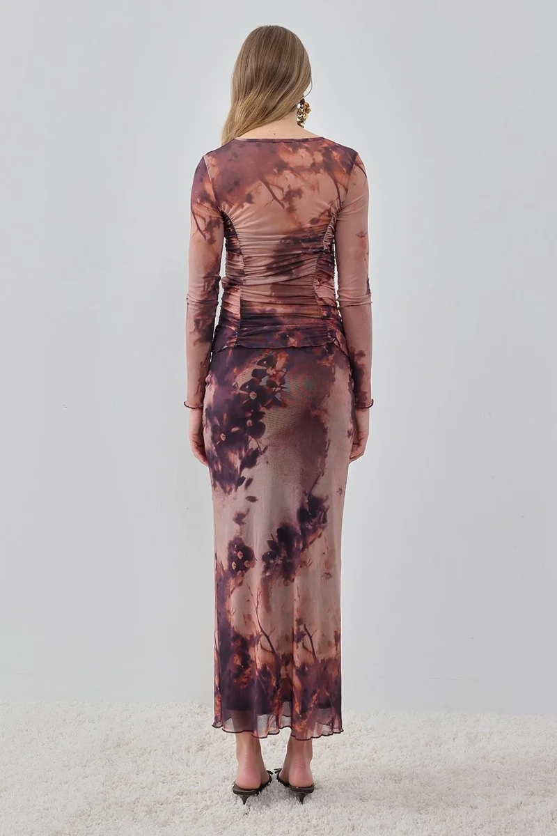 بيسز اوف ميلون Brown Floral Patterned Brown Floral Patterned Midi Skirt