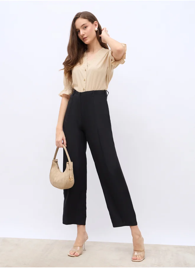 Styli Styli Solid Tapered Fit Pants with Pintuck Detail