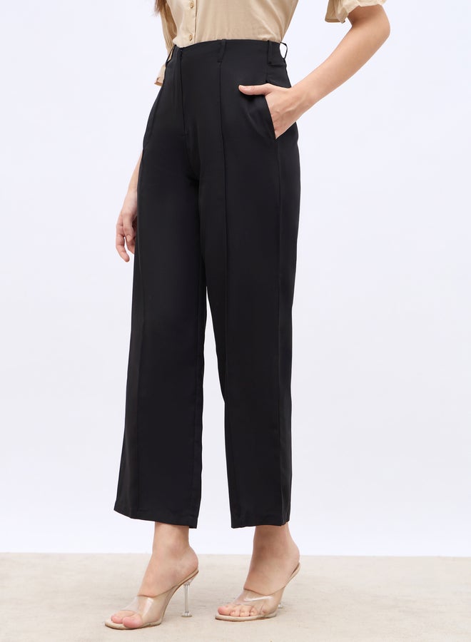 Styli Solid Tapered Fit Pants with Pintuck Detail - Image 3