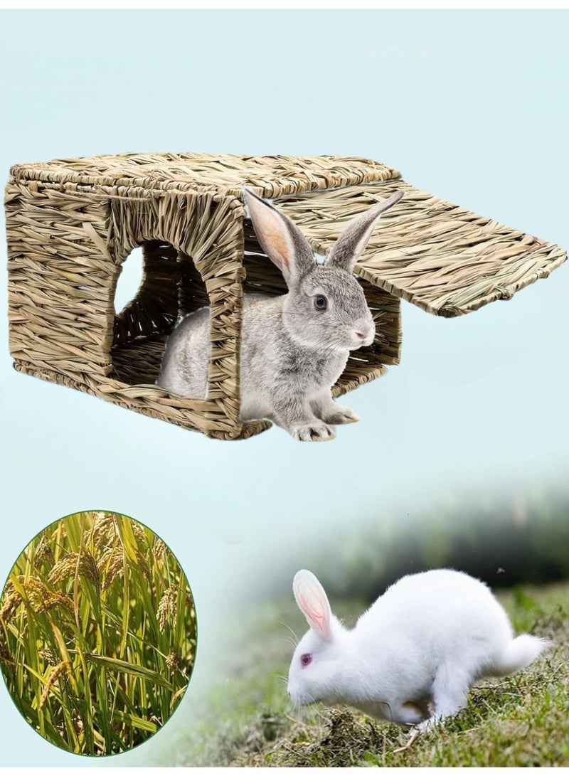 Foldable Rabbit Hay House and Hideout, Handwoven Natural Edible Hay House, Cozy Hay Bed for Rabbits, Hamsters, Chinchillas, Squirrels, Hamsters - Image 1